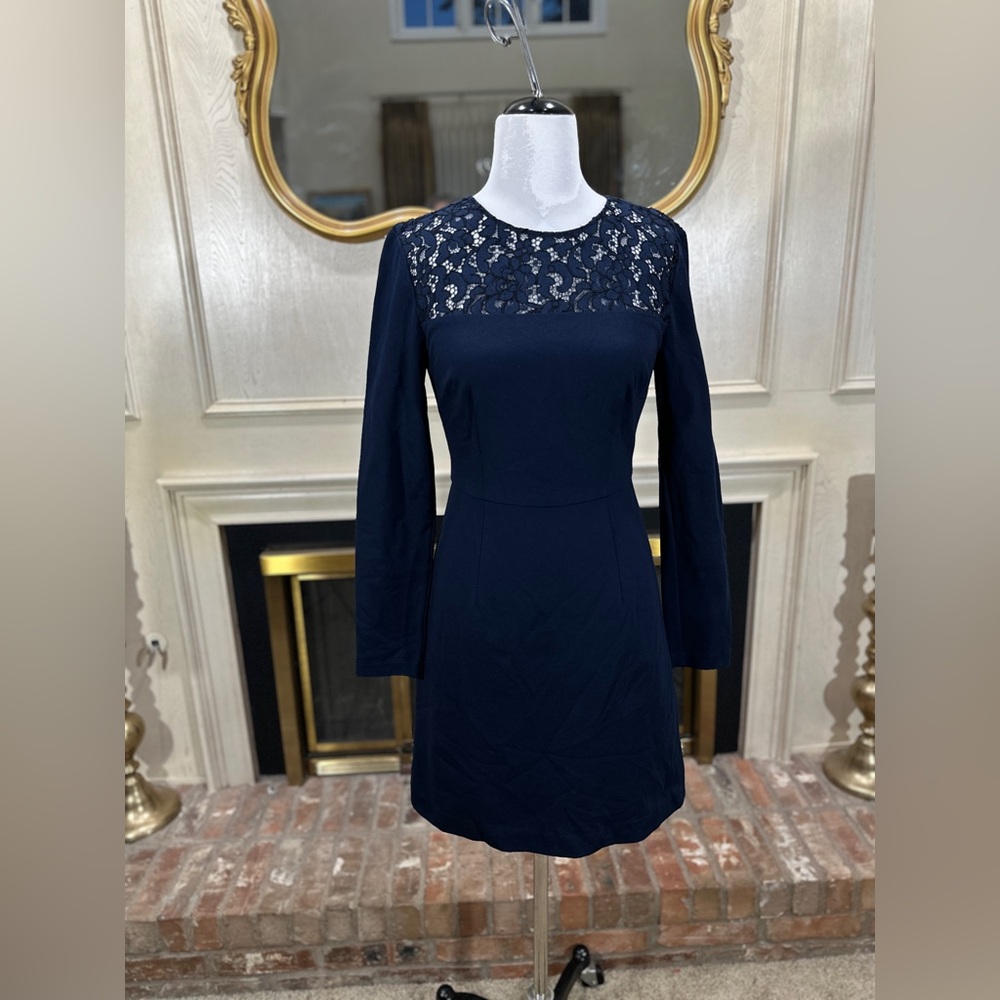 Trina Turk Indigo Navy Blue Lace Yoke Sheath Dress Size 6 NWT Style TD177522